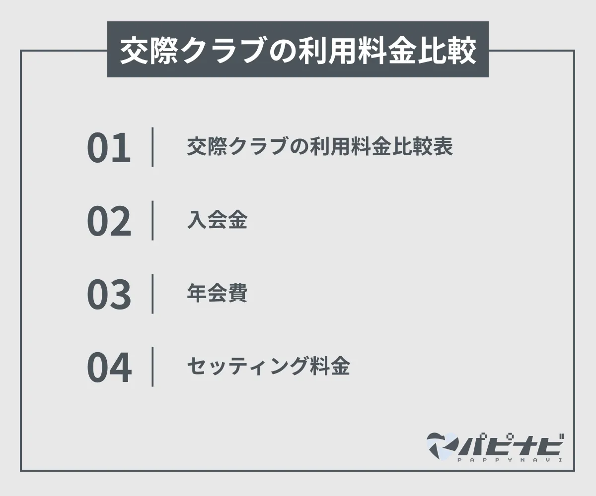 交際クラブの利用料金比較