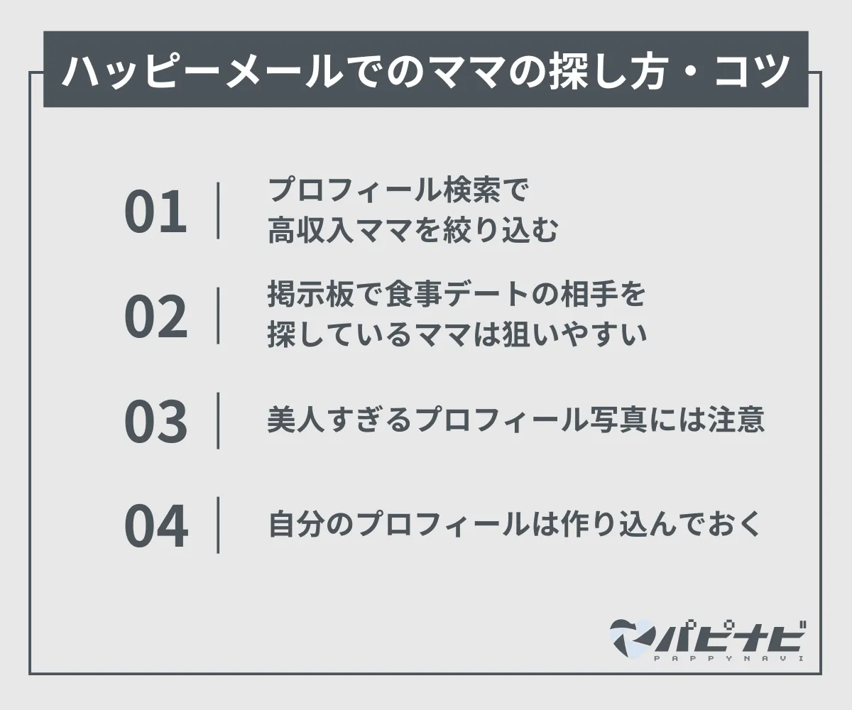 ハッピーメールでのママ活の探し方・コツ