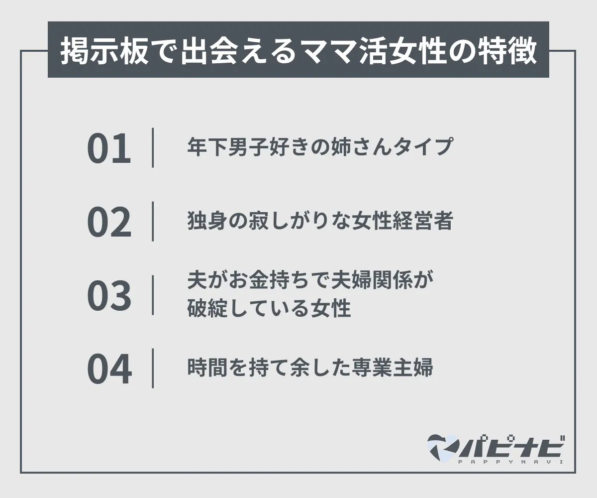 掲示板で出会えるママ活女性の特徴