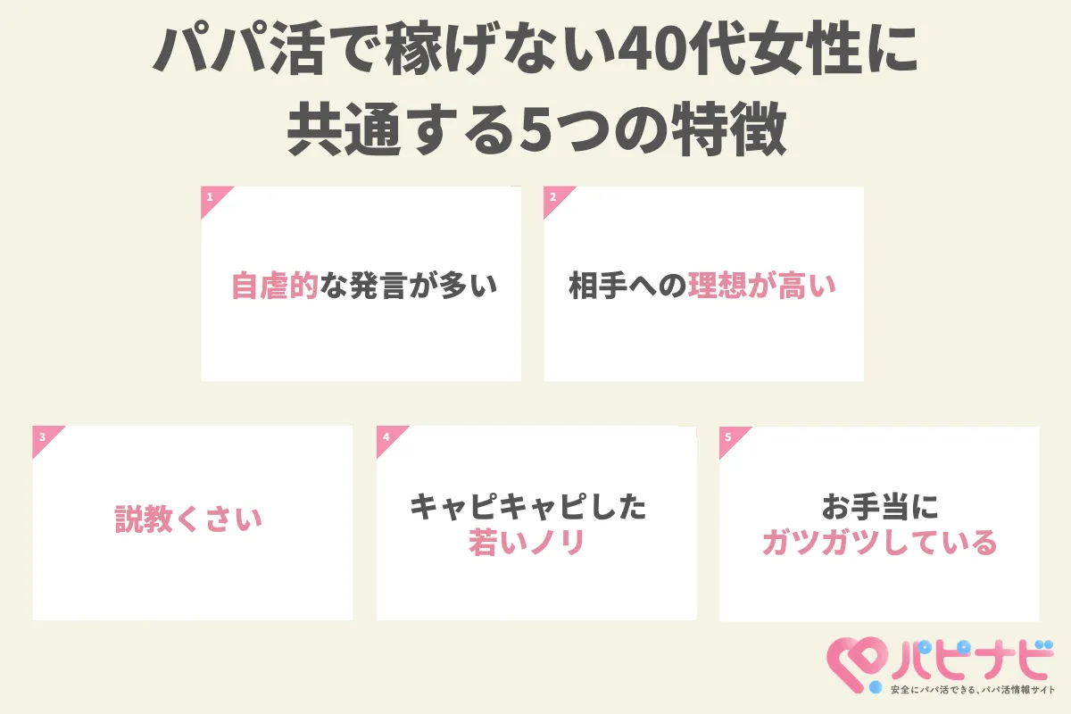 パパ活で稼げない40代女性に共通する5つの特徴