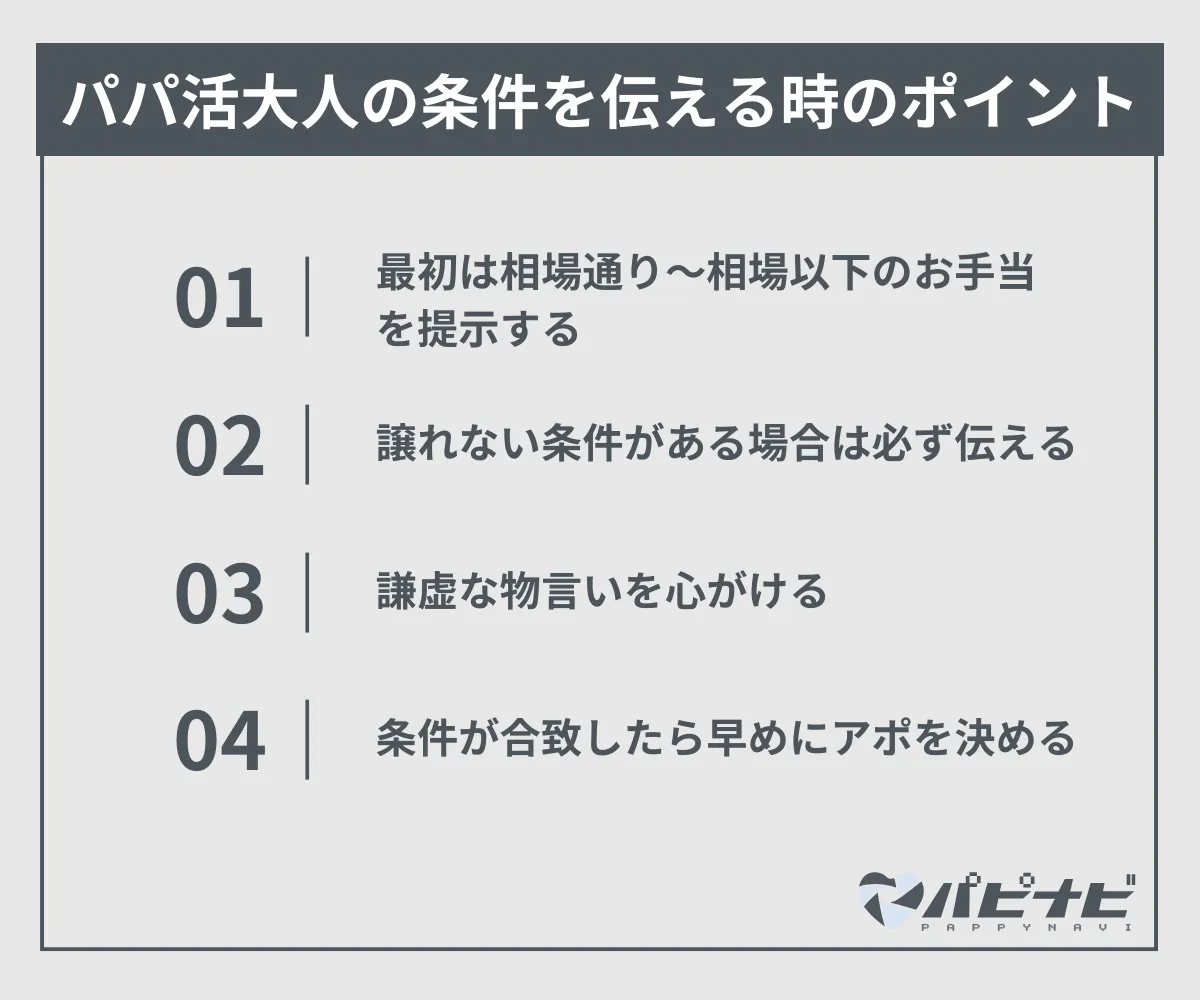 パパ活大人の条件を伝える時のポイント