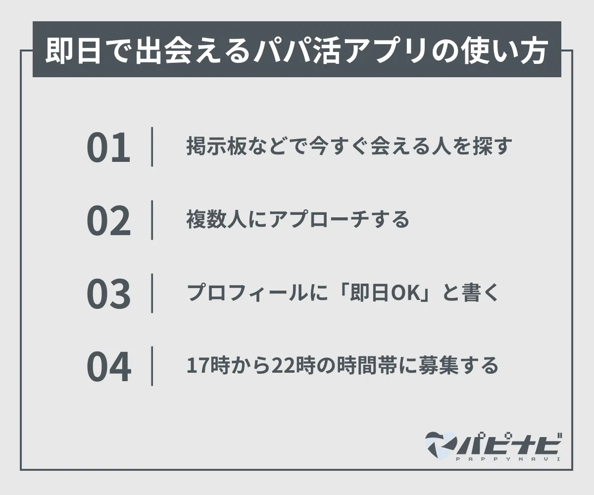 即日で出会えるパパ活アプリの使い方