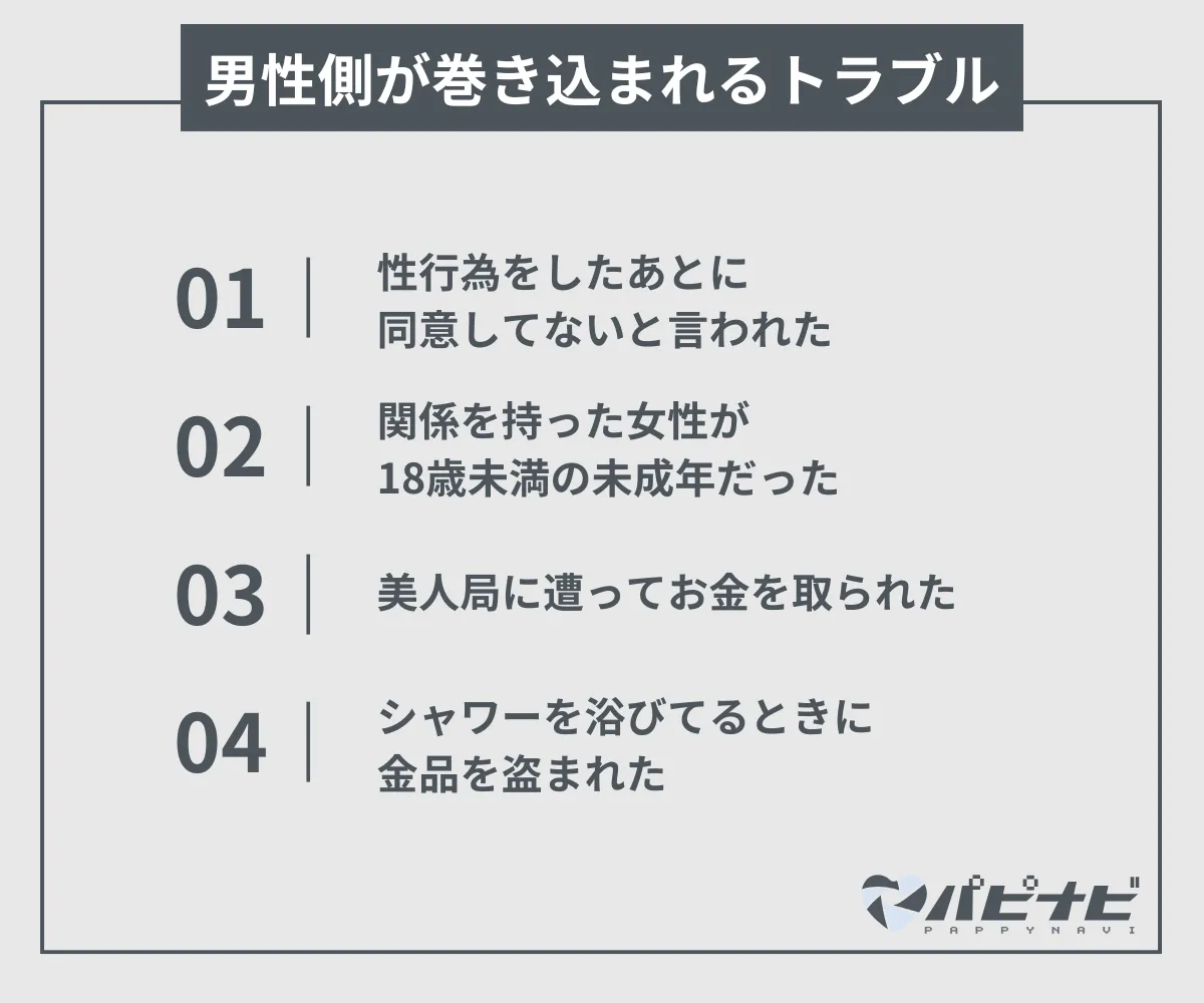 男性側が巻き込まれるパパ活に関するトラブルやリスク