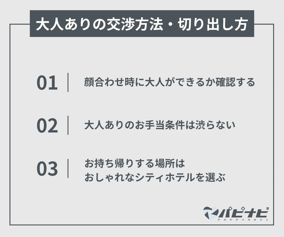 パパ活女子と大人ありで出会う交渉方法・切り出し方