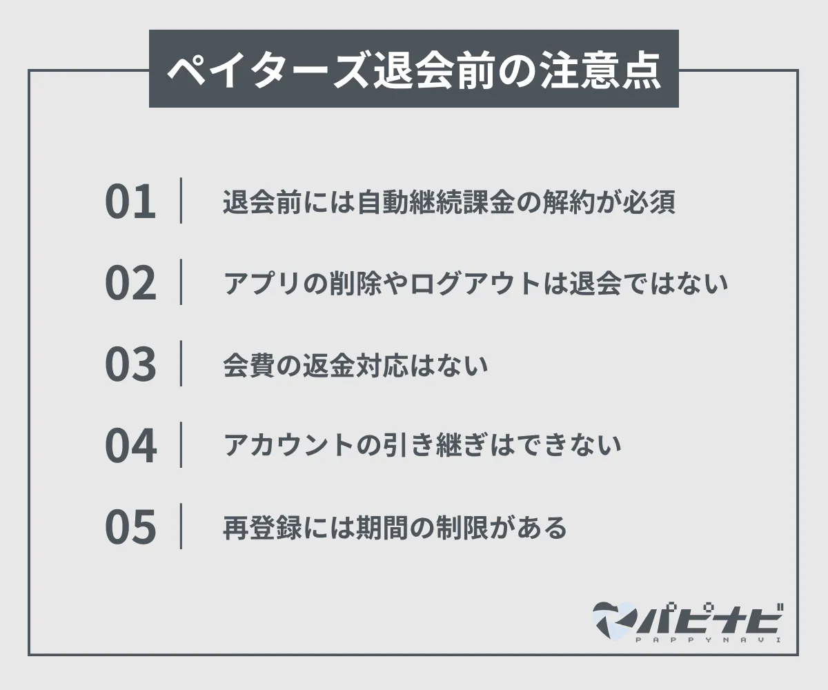 ペイターズ退会前の注意点